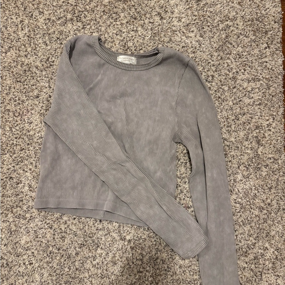 Altar'd State Ribbed Crewneck Long Sleeve Top - Gray